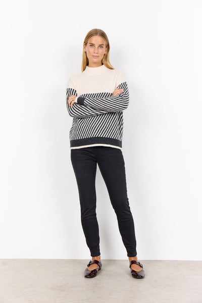 Long Sleeve Mock Neck Stripe Detail Sweater
