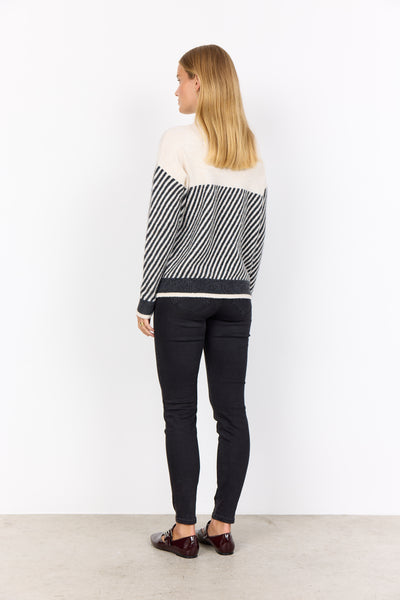 Long Sleeve Mock Neck Stripe Detail Sweater