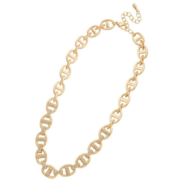 Oval Link Rhinestone Metal Necklace