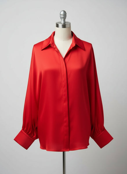 Bat Sleeve Sateen Blouse