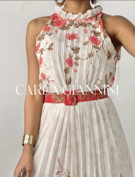 Sleeveless Pleated Print Dress