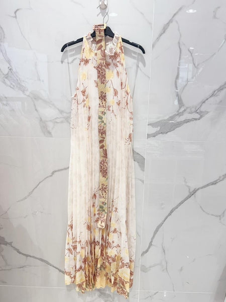 Sleeveless Pleated Print Dress