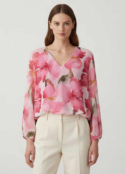 Long Sleeve V Neck Floral Print Top