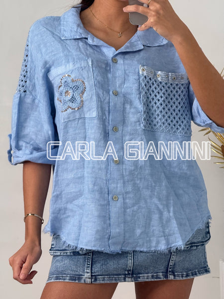 Eyelet Detail Linen Top