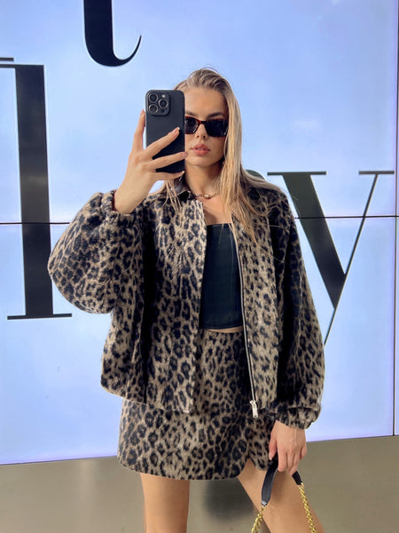 Animal Print Zipper Front Jacket