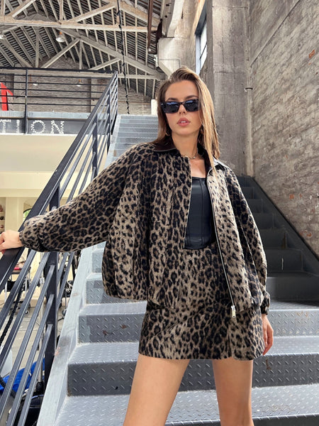 Animal Print Zipper Front Jacket