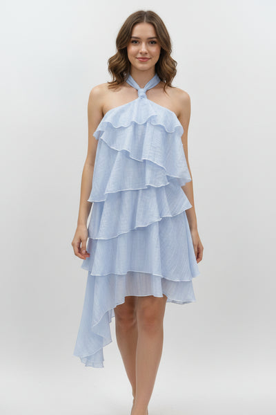 Asymmetrical Ruffle Halter Dress