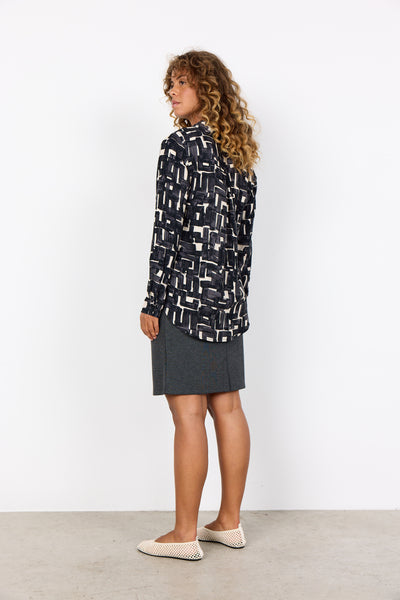 Long Sleeve Abstract Print Blouse