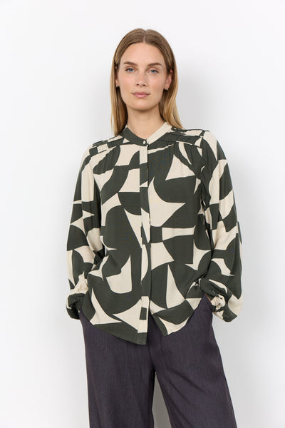 Long Sleeve Geo Print Blouse