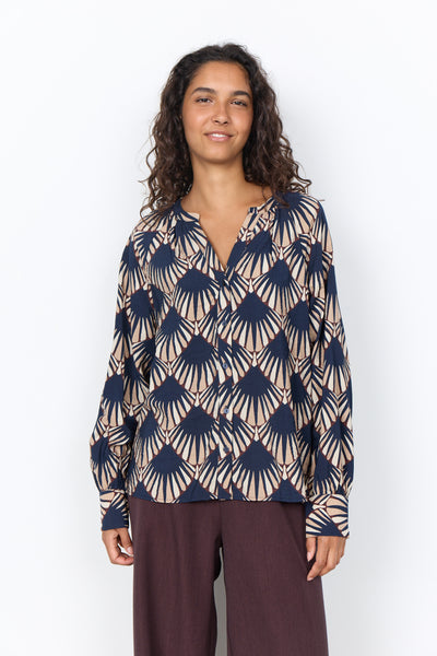 Long Sleeve Geometric Print Blouse