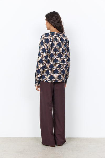 Long Sleeve Geometric Print Blouse