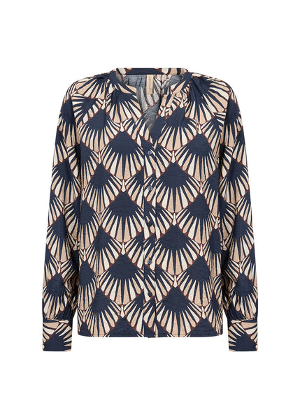 Long Sleeve Geometric Print Blouse