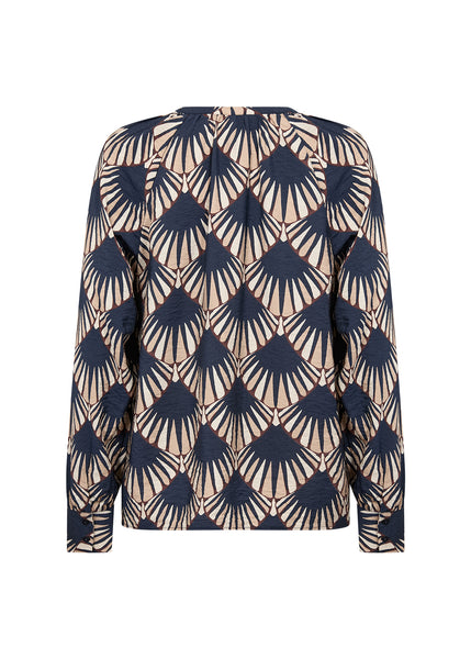 Long Sleeve Geometric Print Blouse