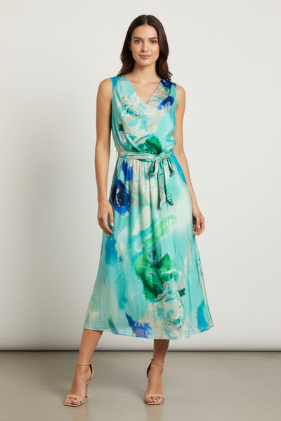 Sleeveless Belted Print Silk Dress - Italian