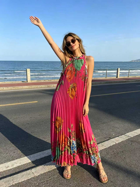 Long Pleat Floral Dress