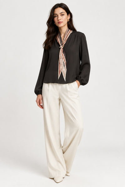 Long Sleeve V-Neck Top With Scarf