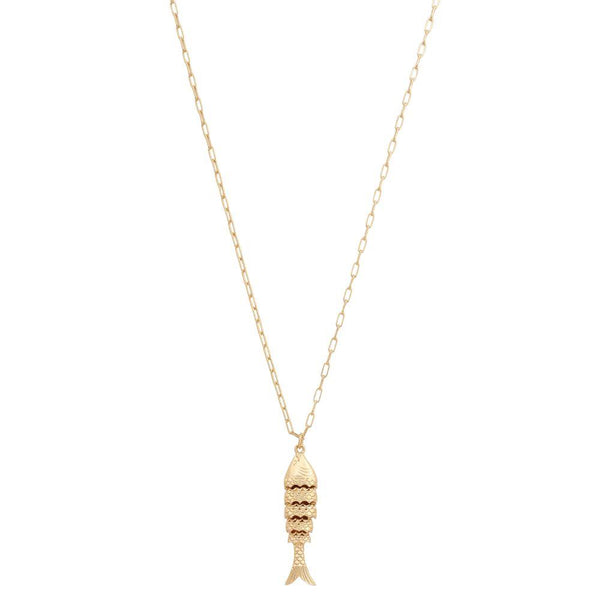 Textured Fish Pendant Metal Necklace