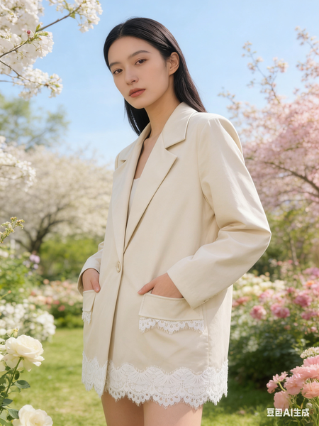 Single Button Jacket With Lace Detail