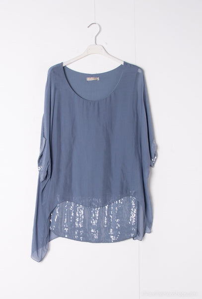 Sequin Trim Layered Silk Top - Italian