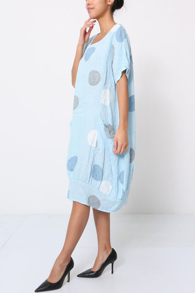 Linen Dress With Large Polka Dots