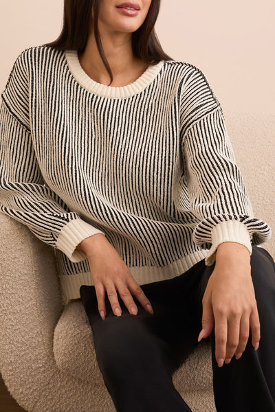 Stripe Sweater With Side Slit