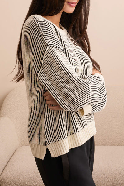 Stripe Sweater With Side Slit