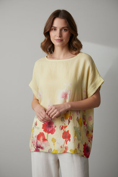 Floral Print Linen Top - Italian