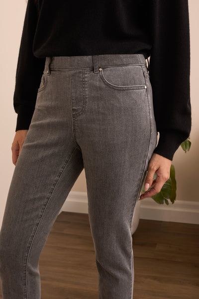 Audrey Pull-On Slim Ankle Denim Pants With Glitter