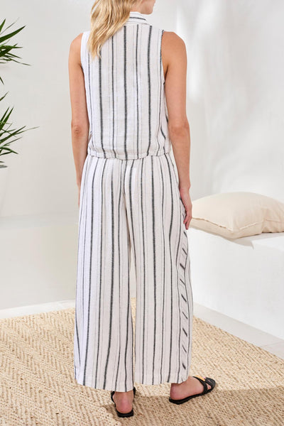 Hidden Placket Stripe Shirt With Elastic Waist