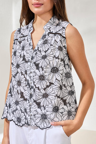 Sleeveless Button Front Floral Print Blouse