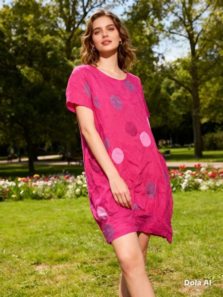 Linen Dress With Large Polka Dots