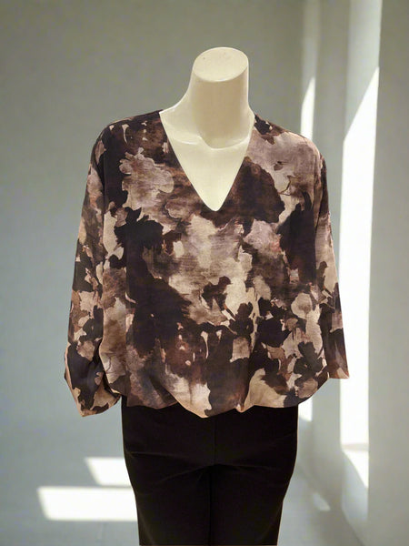 Long Sleeve V Neck Print Top