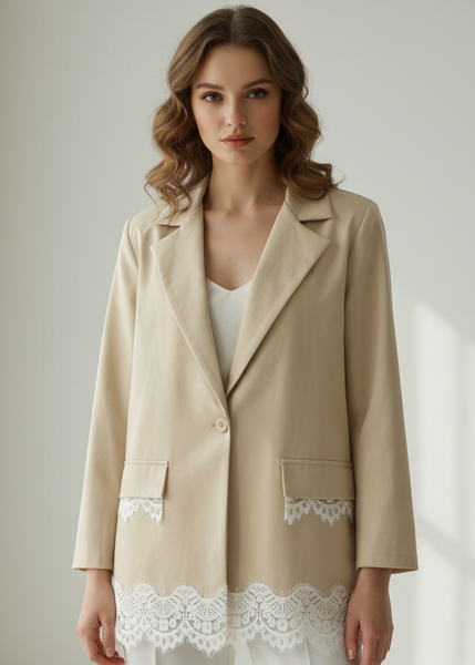 Single Button Jacket With Lace Detail