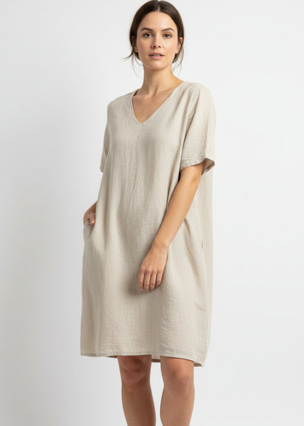 SHORT SLEEVE LINEN DRESS