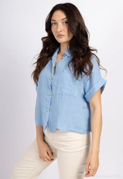 Short Sleeve Button Front Linen Shirt