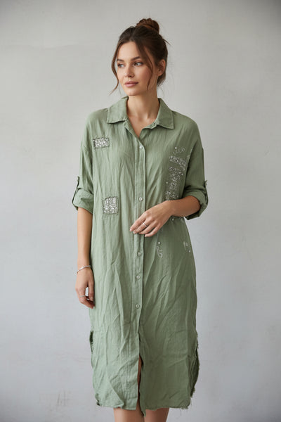 Long Button Front Linen Shirt
