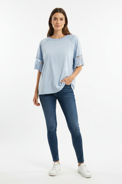 Lace Sleeve Cotton T-Shirt