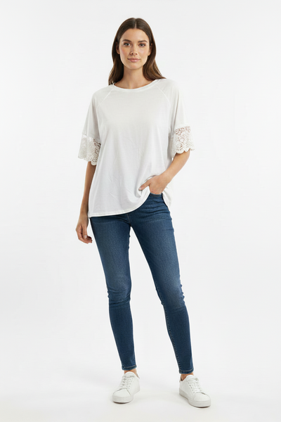Lace Sleeve Cotton T-Shirt