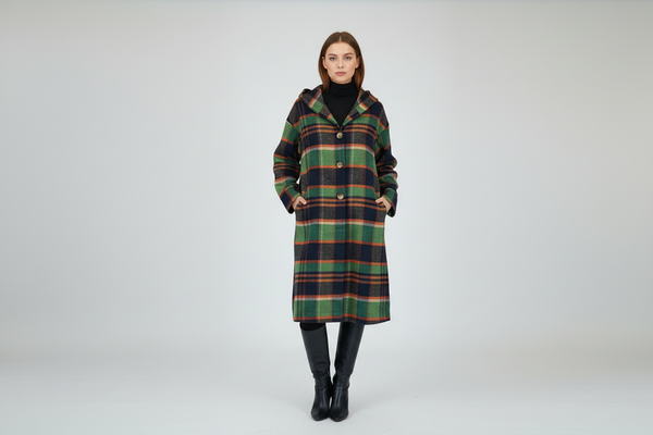Hooded Plaid Coat