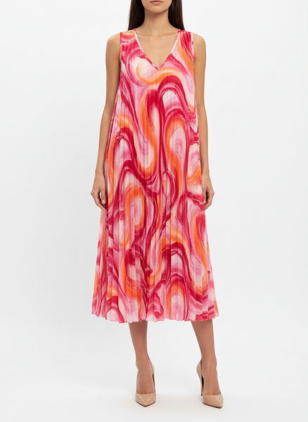 Long Sleeveless Print Pleat Dress
