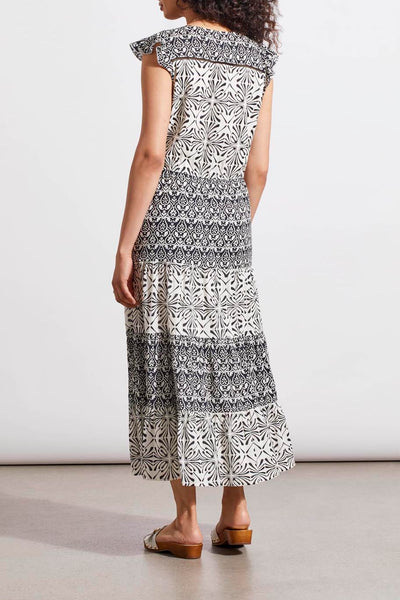 Lined Combo Print Dress With Draw Cord