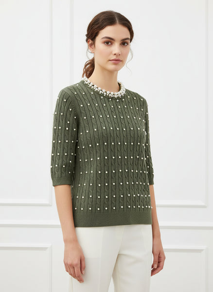 Short Sleeve Pearl Sweater