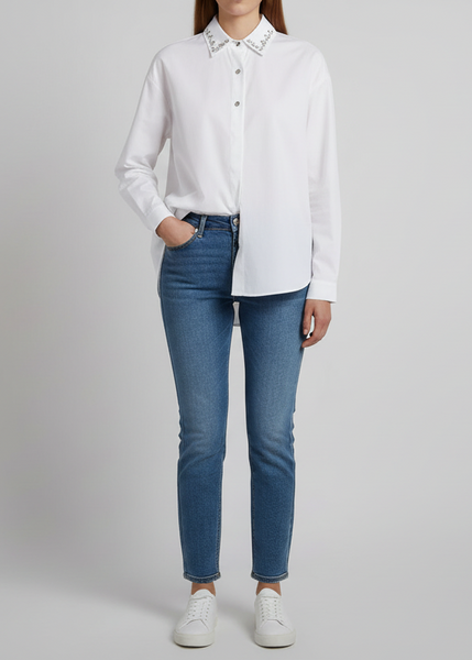 Stone Collar Cotton Shirt