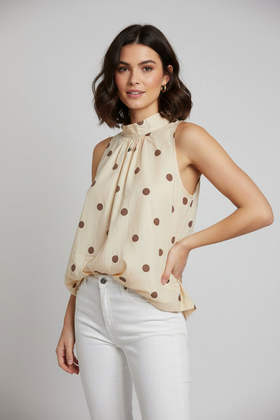 Sleeveless Polka Dot Cotton Top
