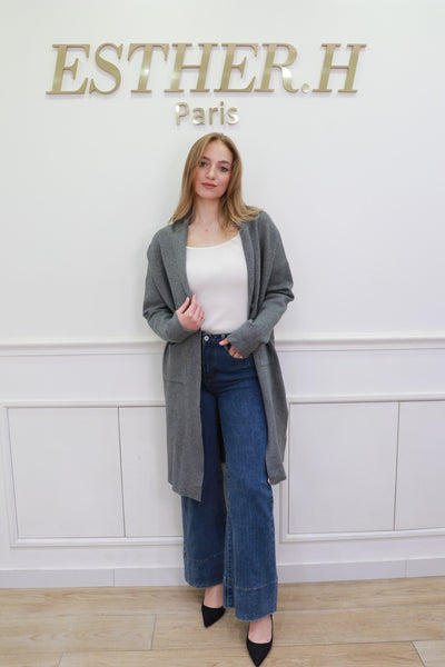 Long Open Front Knit Cardigan