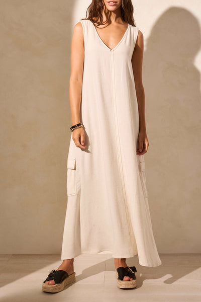 Sleeveless V-Neck Cargo Dress