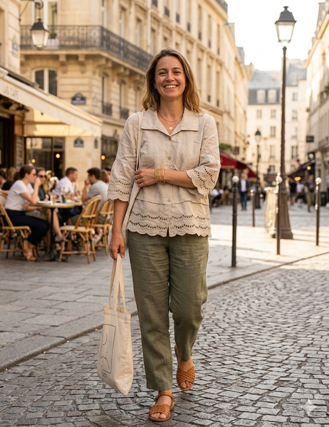 Eyelet Trim Linen Jacket