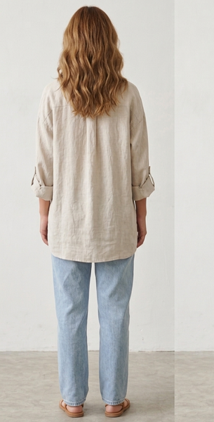 Long Button Front Linen Shirt