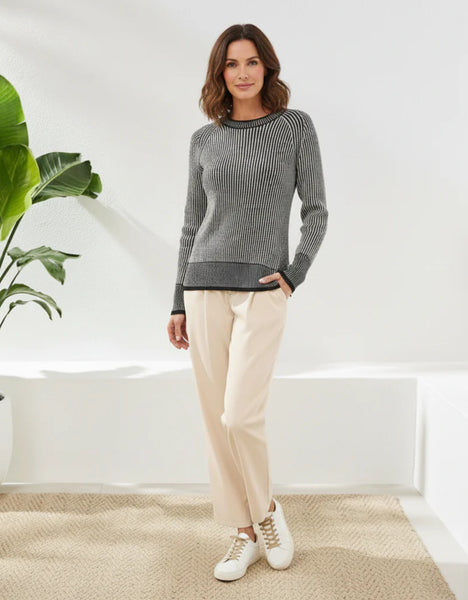 Crew Neck Stripe Cotton Sweater