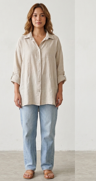 Long Button Front Linen Shirt